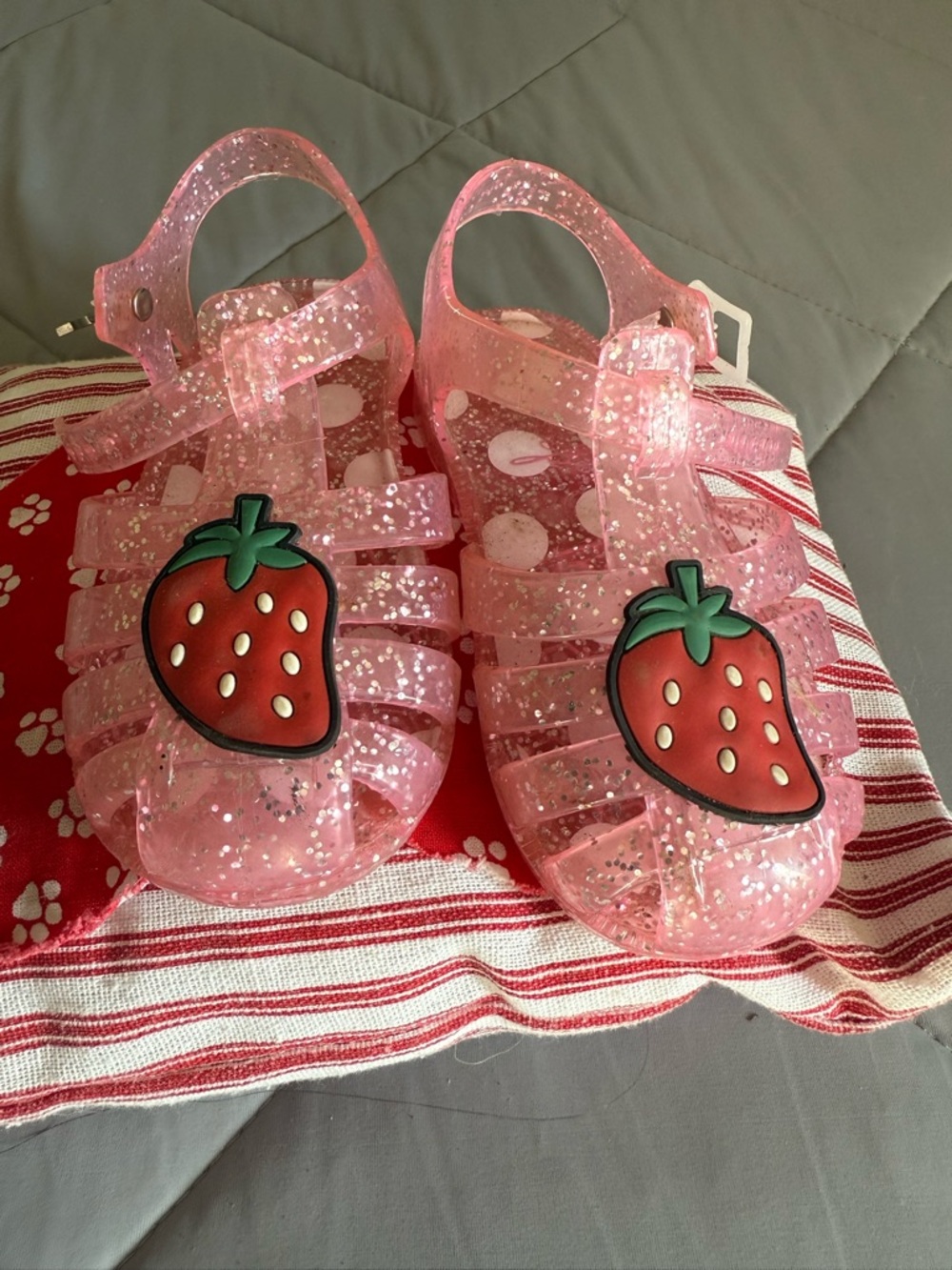 D Celli Pink Glitter Jelly Sandals with Strawberry Charm
